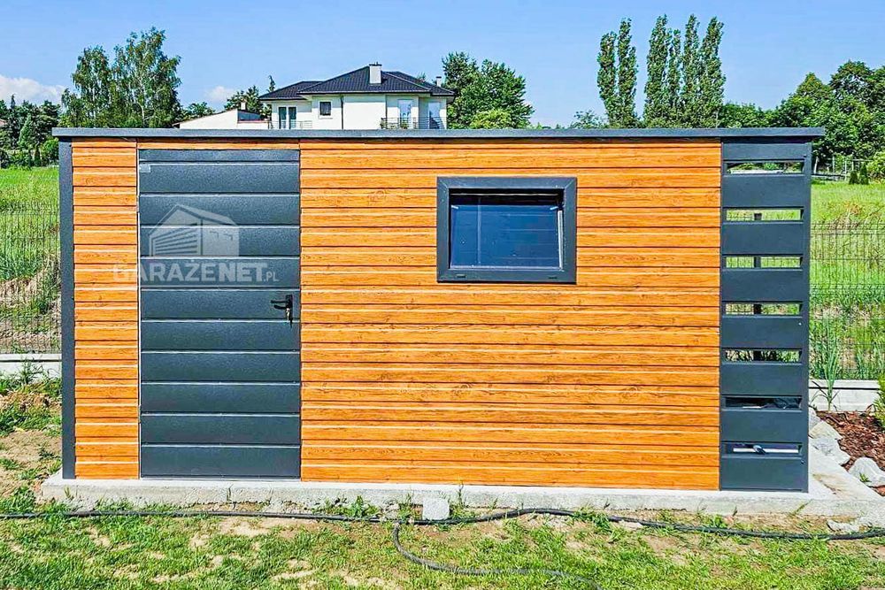 SCHOWEK DOMEK OGRODOWY 4X2 + Wiata 0,5M Drzwi Okno Jasny Orzech TS745