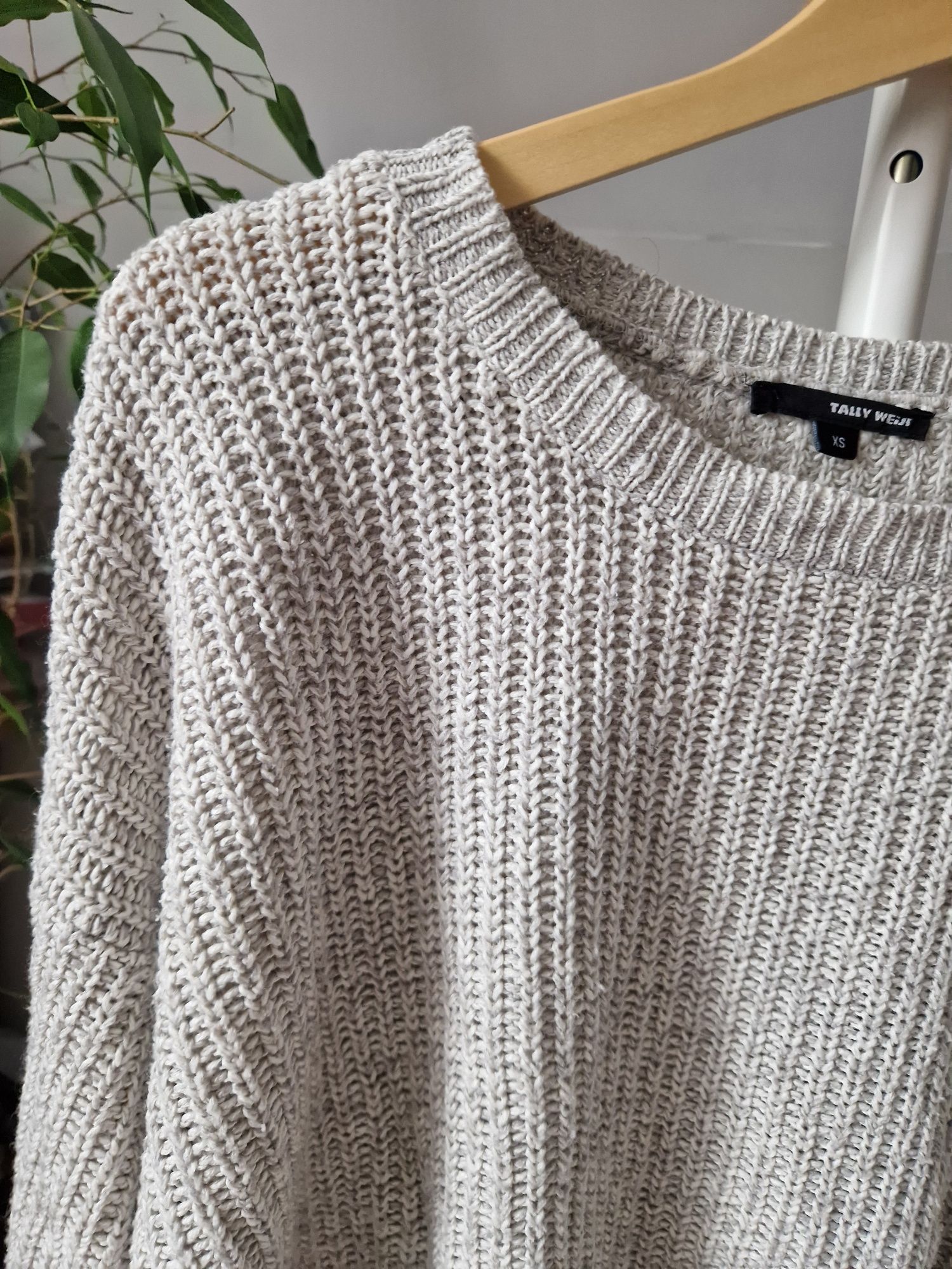 Szary sweter Tally Weijl, 34 XS gruby splot miękki i stylowy modny