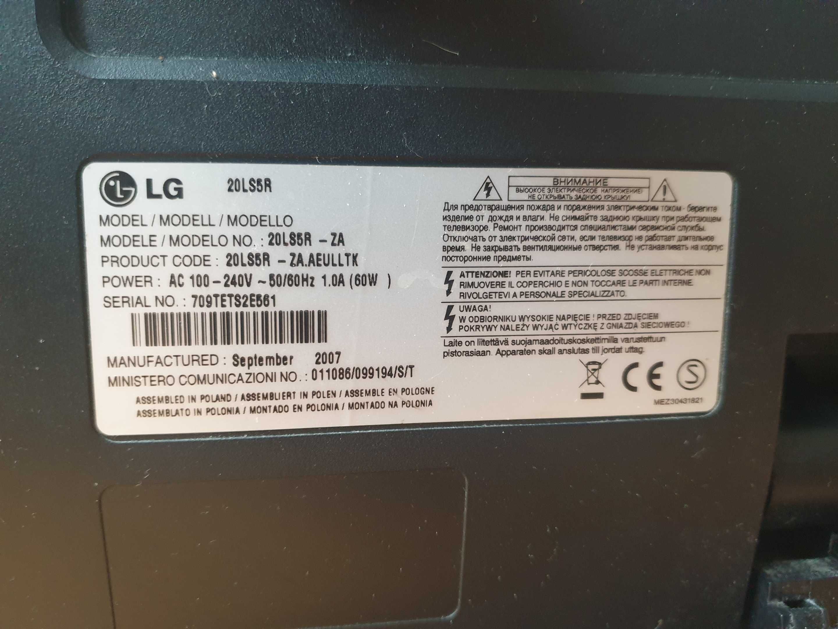 20" TV Monitor - sprawny  LG 20LS5R - EURO CHINCH VGA GŁOŚNIKI