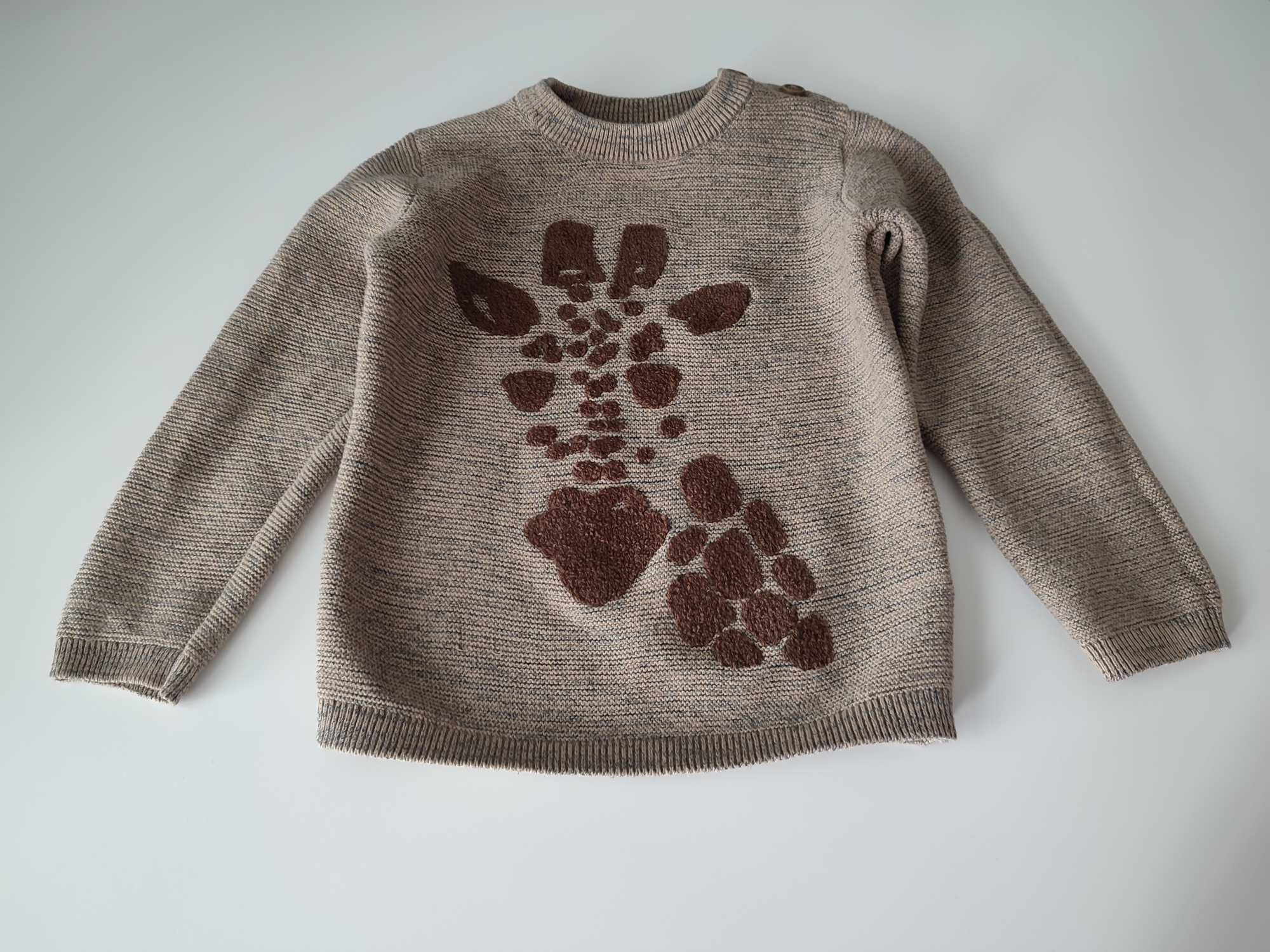 RESERVED sweter chłopięcy / dziewczęcy, brązowy, żyrafa, r. 98