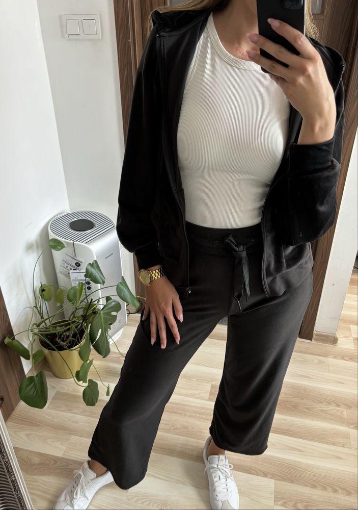 Czarny dres welurowy damski bluza i spodnie na gumce S Janina