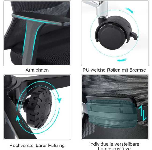 Fotel Krzesło Biurowe Ergonomiczne NOWE z Podnóżkiem Siatka Sunon