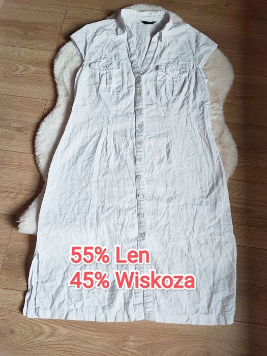 Biała lniana jakościowa sukienka XL len wiskoza lato urlop plus size