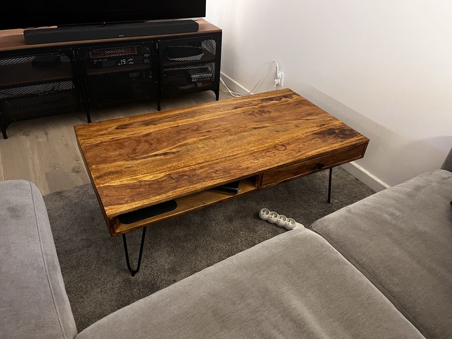 Stolik - palisander i stalowe czarne nogi