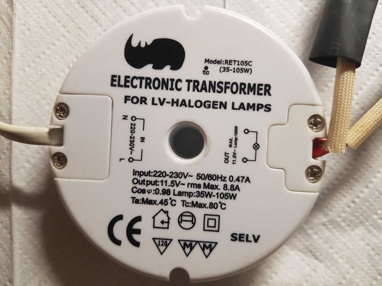 Трансформатор Электронный 220/11.5v Модель PET-105C (35-105w)