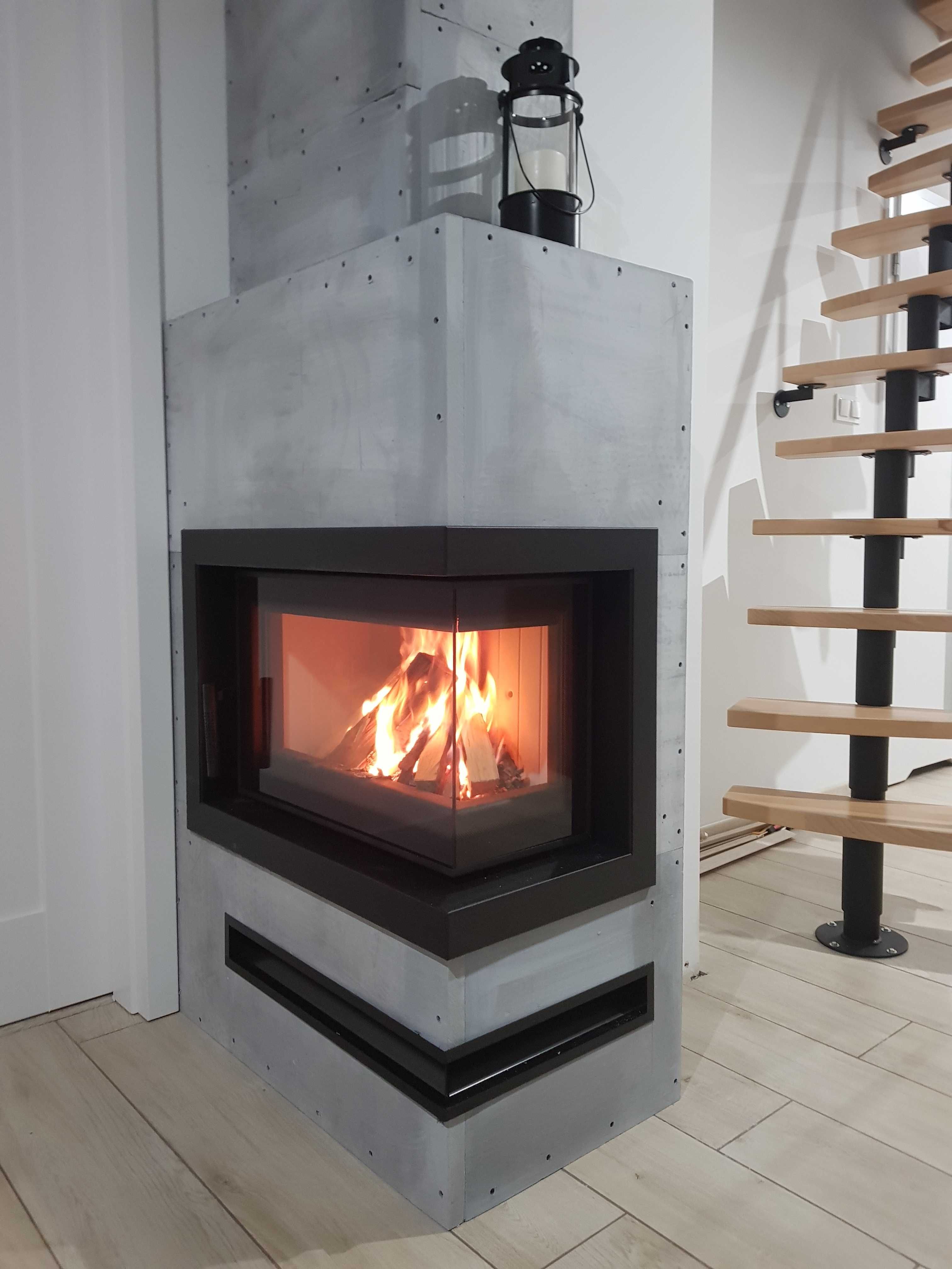 Kominki Kamko - wkład narożny Kratki Simple stalowy 6kW + zabudowa.