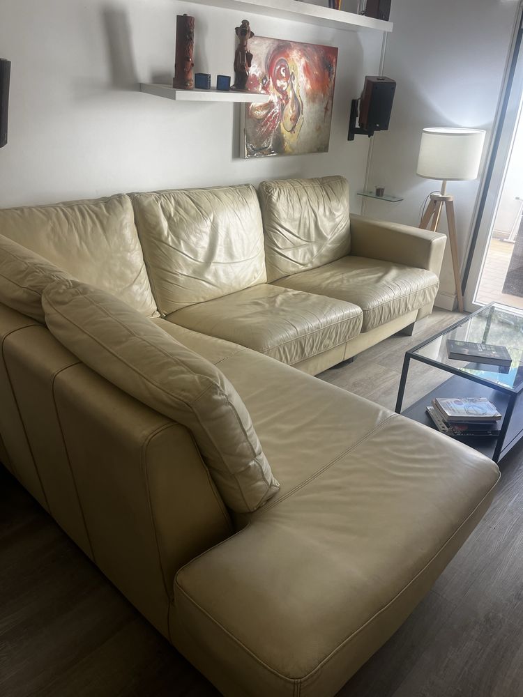 Sofá chaise longue em pele natural
