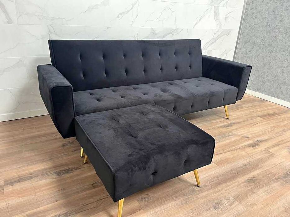 Sofá-cama em veludo com pufe - portes grátis