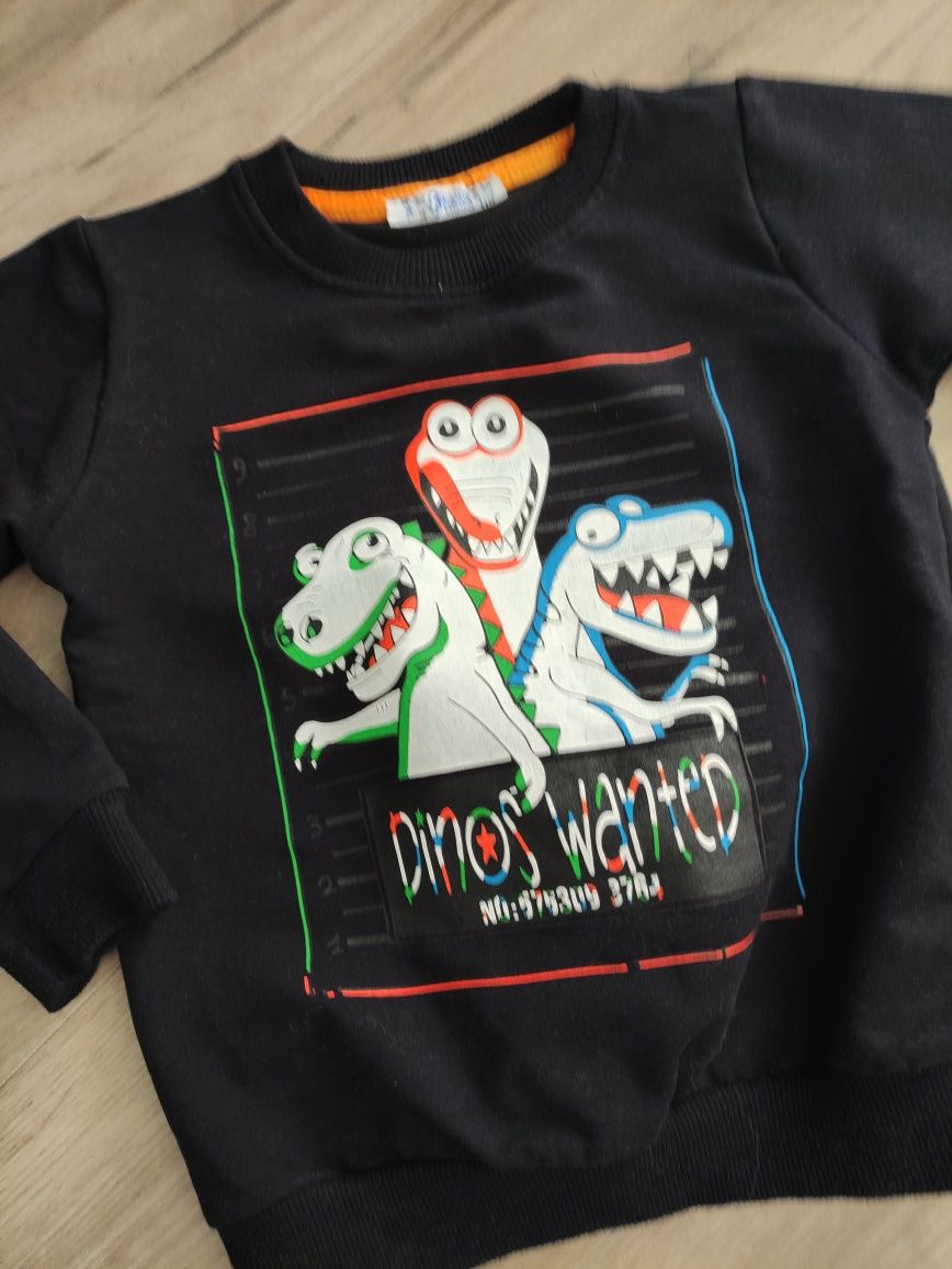 Bluza czarna kolorowe dinozaury nadruk wiosna