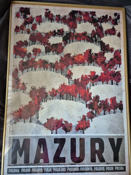 plakat Mazury Ryszard Kaja w złotej ramie