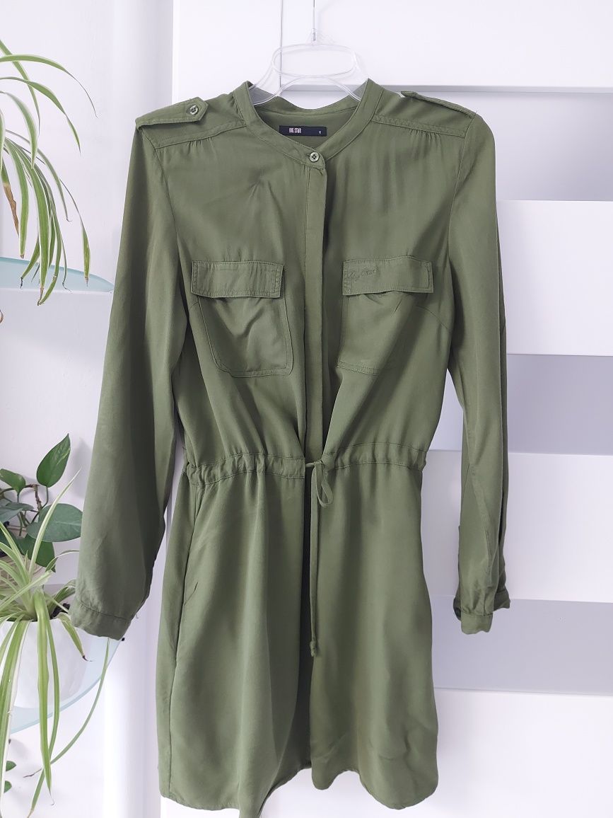 Szmizjerka S / M sukienka khaki oliwkowa