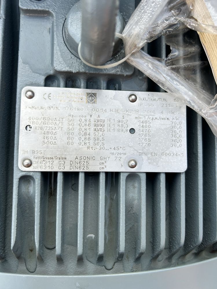 Silnik elektryczny VEM (Niemiecki) 30/36kW, 1460/1760obr/min, Jak Nowy