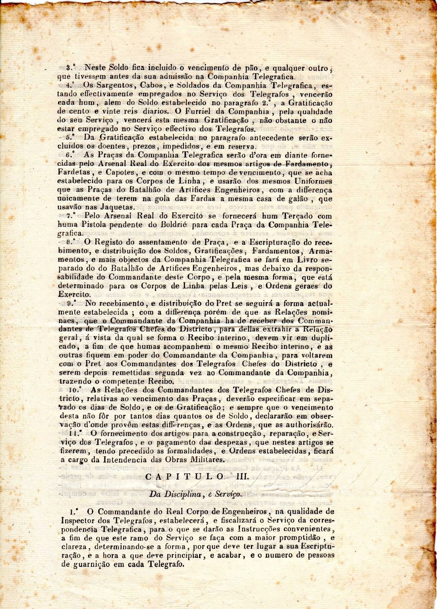 MUITO RARA Lei sobre a Reorganização do CORPO TELEGRÁFICO em 1830