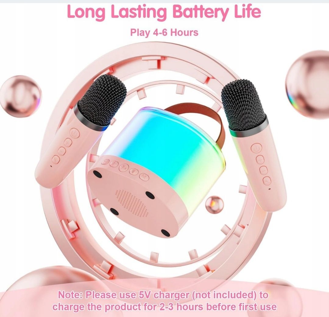 Głośnik bezprzewodowy przenośny 2w1 LED 2 mikrofony karaoke bluetooth