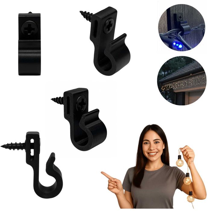 Haczyki wkręcane uniwersalne do lampek świątecznych, czarne 60 szt.