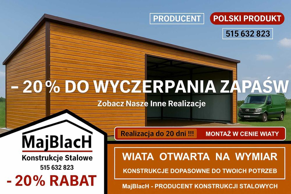 Garaż Blaszany Jednospadowy Drewnopodobny Złoty Dąb /WIATA – Maj-Blach