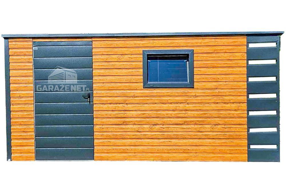 SCHOWEK DOMEK OGRODOWY 4X2 + Wiata 0,5M Drzwi Okno Jasny Orzech TS745