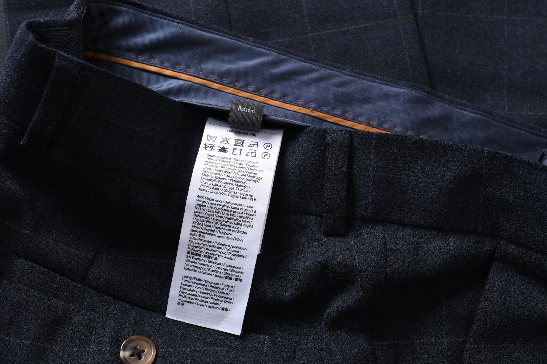 ESPRIT granatowy garnitur męski w kratkę 49% wełna dziewicza slim r 48