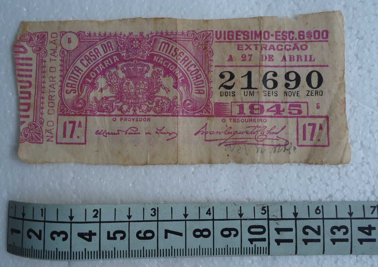 Bilhete de Lotaria Nacional de 1945