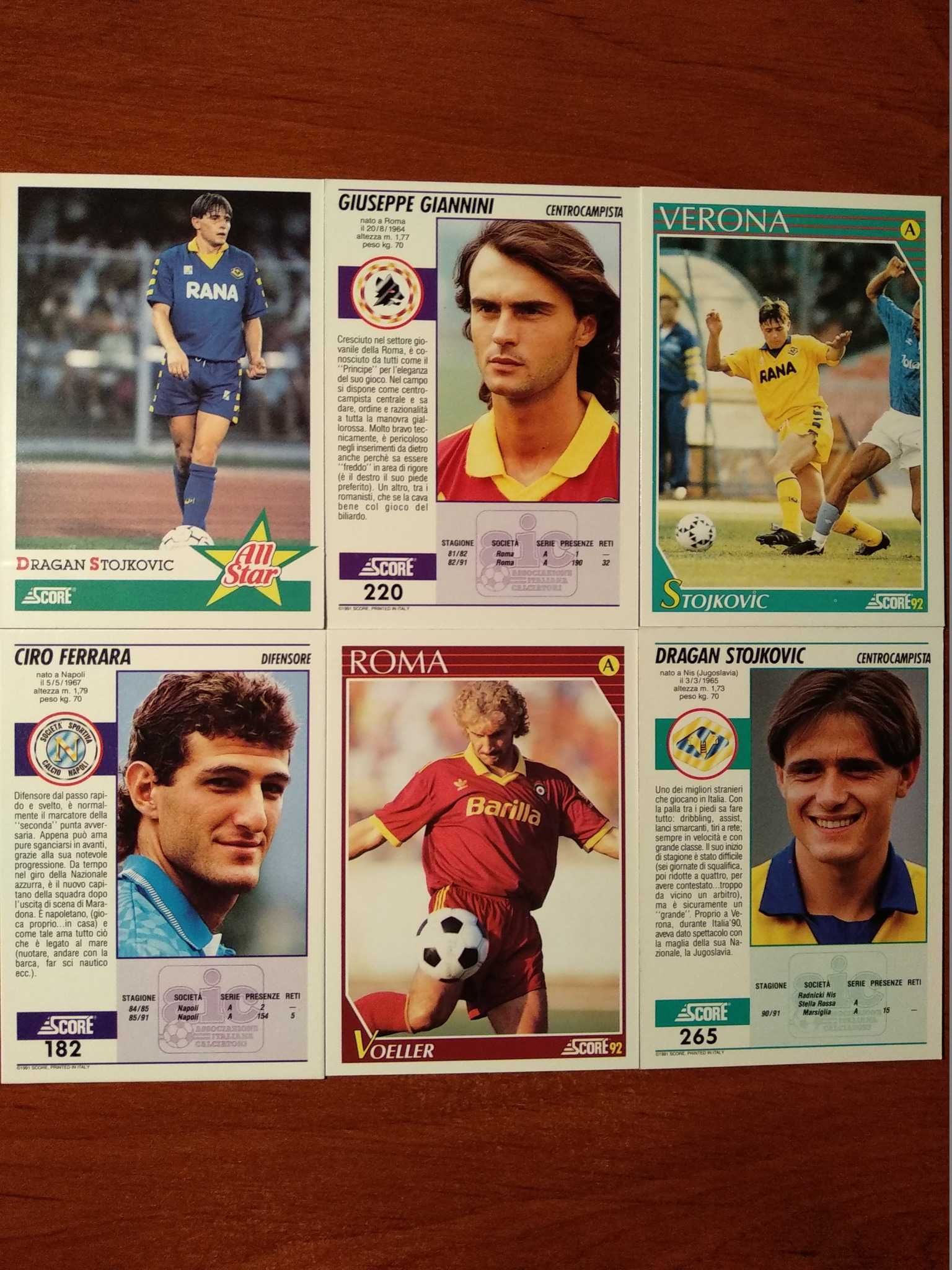 Score 92 Cartas Futebol 1991/1992 Italia Serie A Soccer Trading Cards
