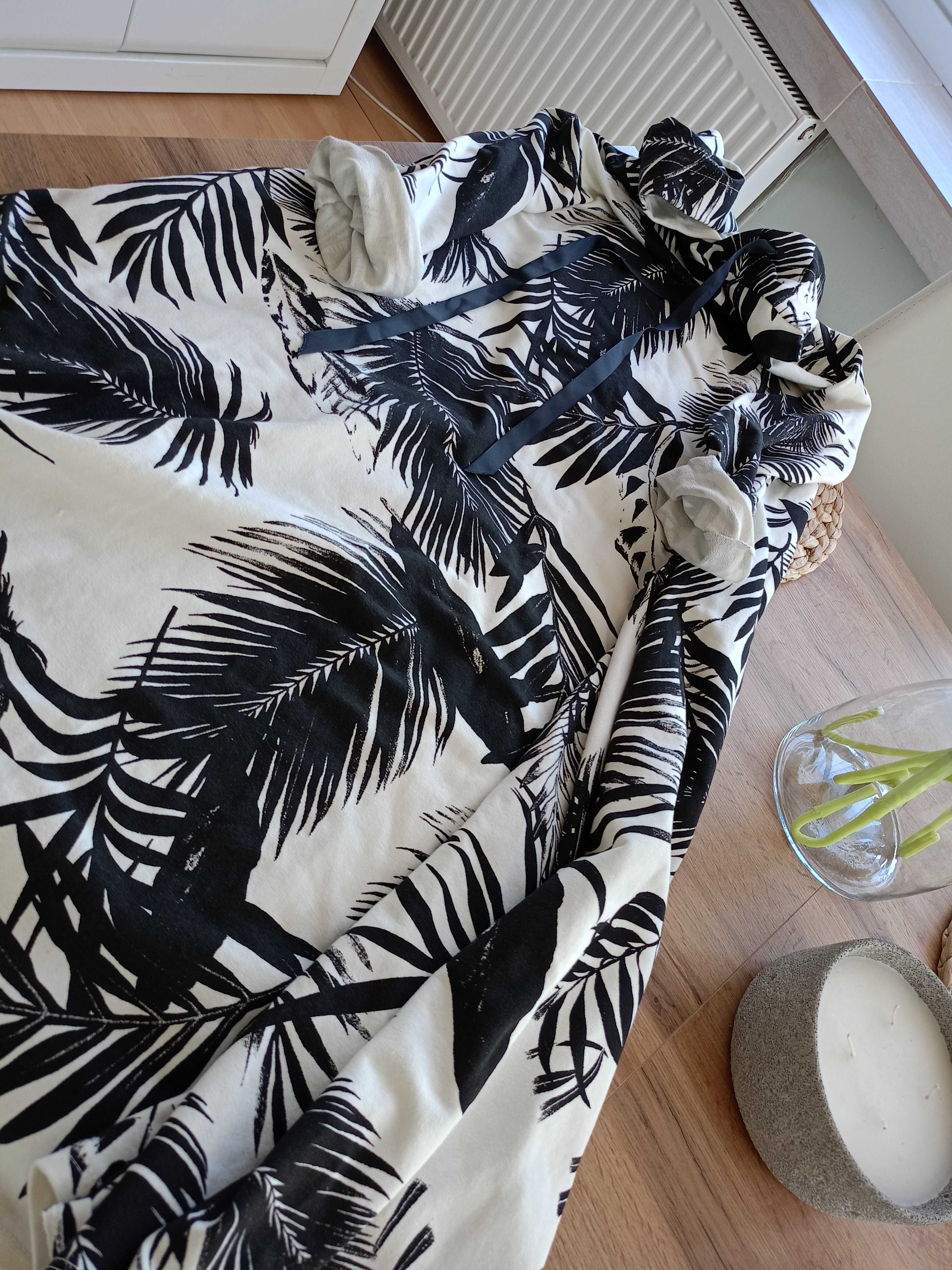 Sukienka dresowa damska-oversize- jungle/liście -midi lato/jesień 2024