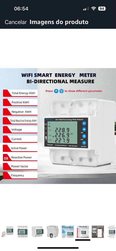 Powermeter/contador trifasico bidirecional wifi