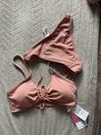 Stroj kapielowy dwuczesciowy prazkowany bikini lososiowy S M