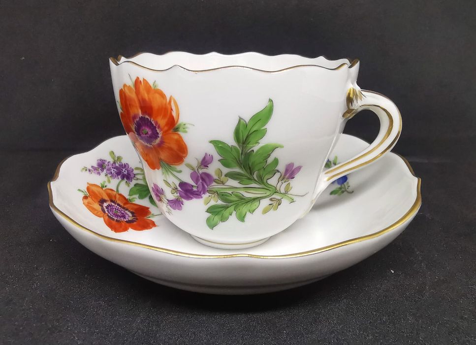 Porcelana Meissen DUO Mokka Miśnia Dekor kwiatowy