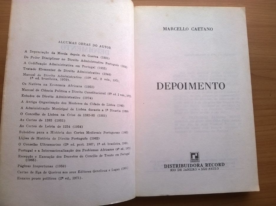 "Depoimento" 1.ª edição - Marcello Caetano