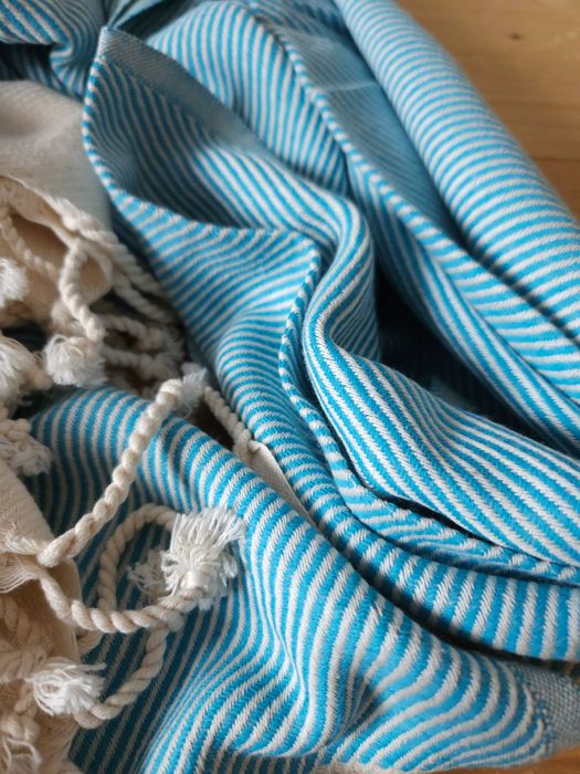 Wielofunkcyjny Bawełniany ręcznik Pestemal 100x180 niebiesko kremowy