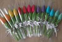 Dzień Matki tulipany ręcznie szyte bilecik, wstążeczka, folia