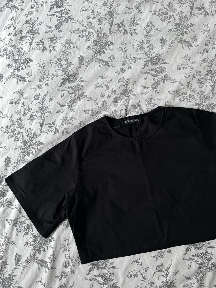 Bluzka z krótkim rękawem crop top boxy oversize goth 36 S