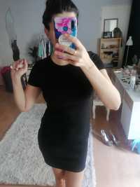 Czarna sukienka mini taliowana bawełna Nowa M