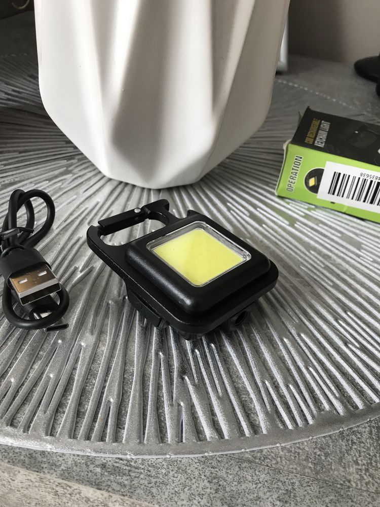 Фонарик LED на батарее аккумуляторе COB USB лампа брелок светильник