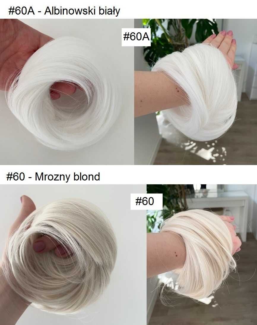Doczepiany Kok na gumce doczepiane włosy # 60 Mrozny blond lub biały