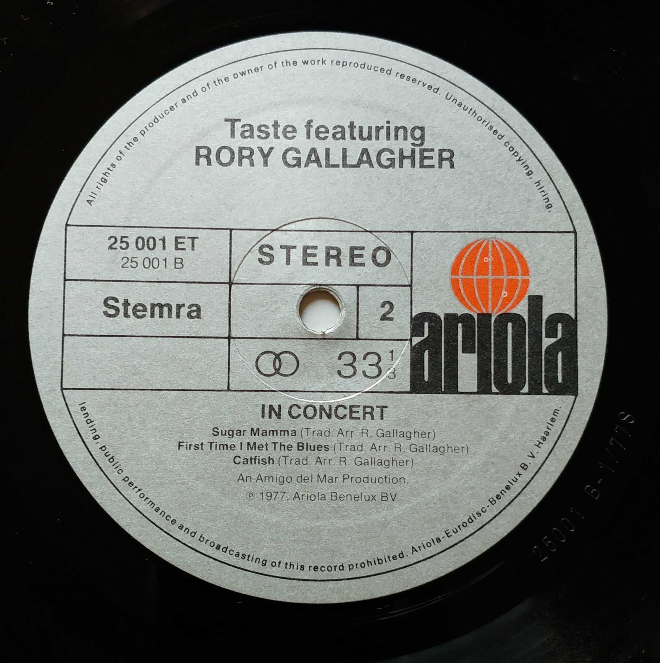 Taste - In Concert. 1977 r .  EX. Benelux .UNIKAT. Płyta winylowa .