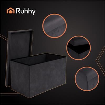 Pufa welurowa szara ze schowkiem 76x38x38cm