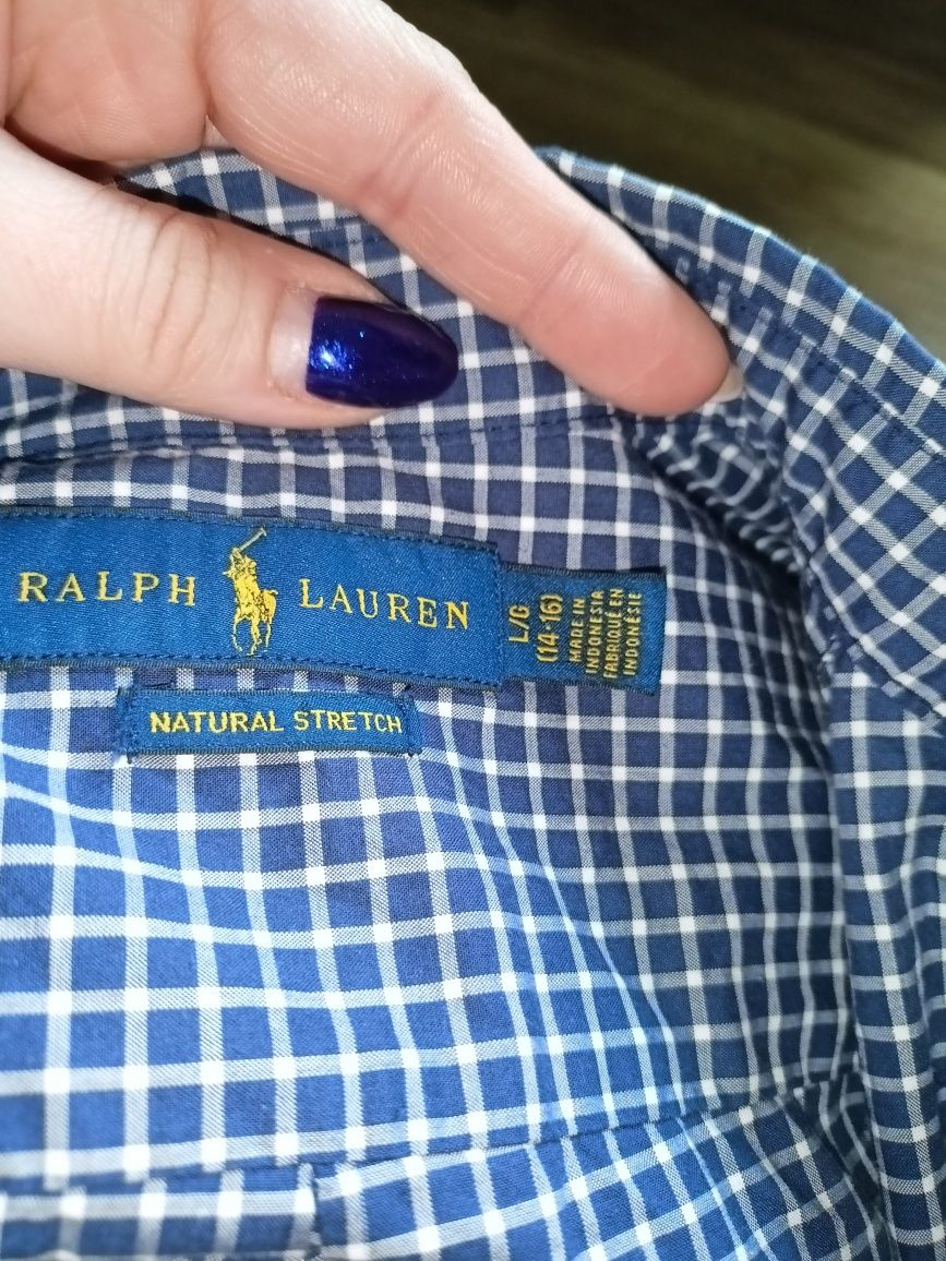 Ralph Lauren koszula granatowa kratka 158 -170 chłopiec L niebieska