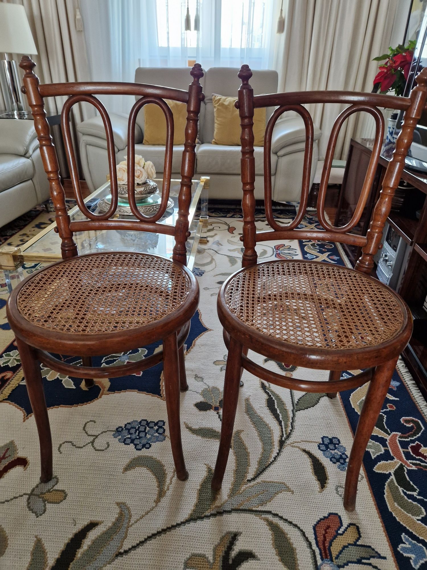 Duas cadeiras estilo austríaco,  do início do século 20. Impecáveis.