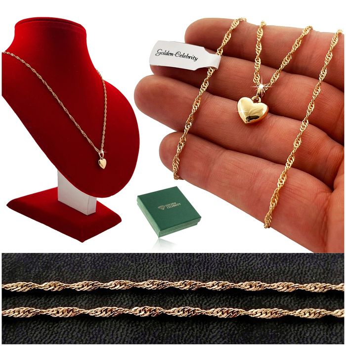 Złoty Naszyjnik Serce Klasyczne 18k Prezent Dla Kobiety, Żony, Mamy, C