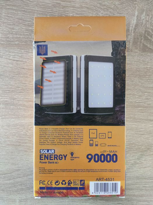 Повербанк Solar 90000 mAh с сонячною панелью та ліхтарем 4531