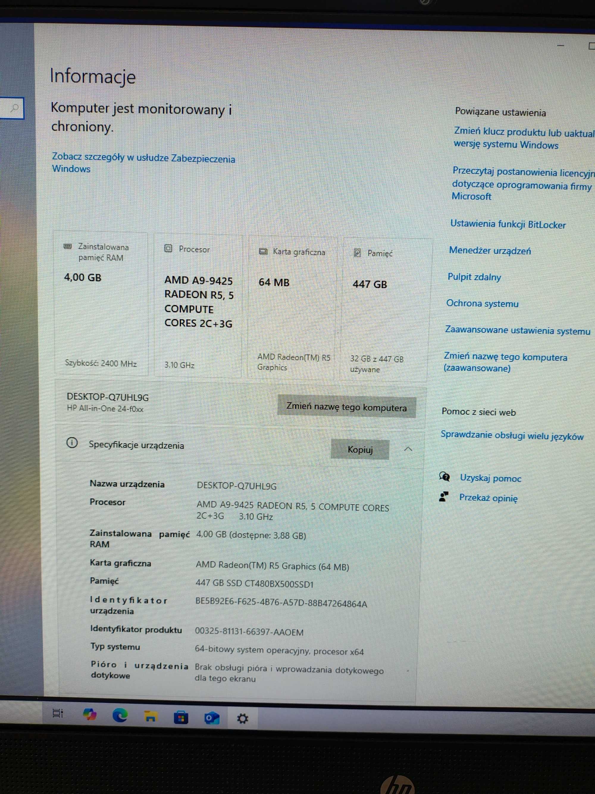 HP 24 AiO A9-9425/4GB/0,5TB/Win10 IPS Black