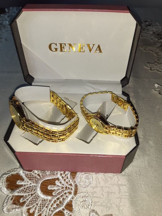 Zegarki "Geneva" : męski i damski, koloru złotego, nowe.