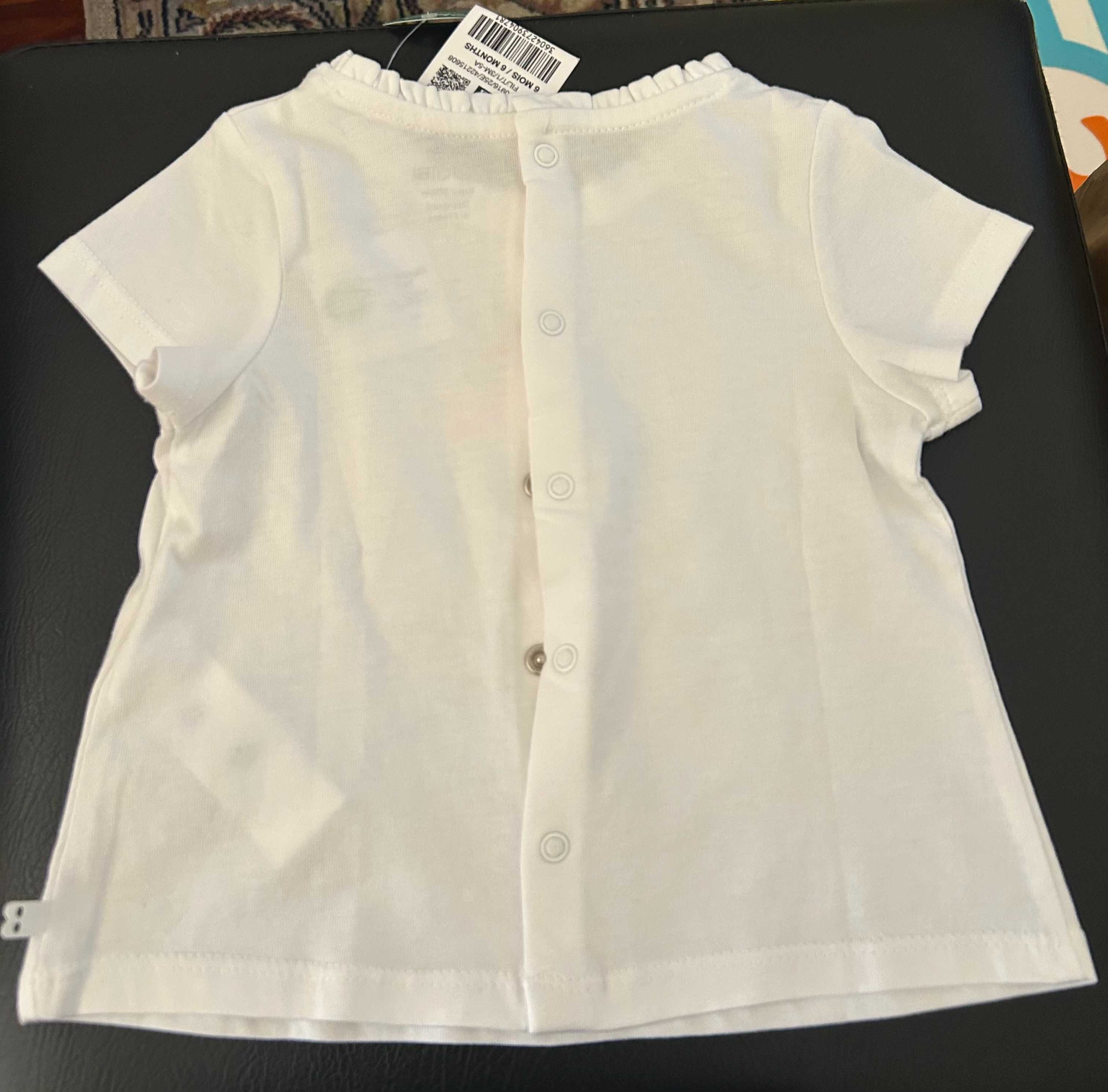 T-shirt branca de bebé com passarinhos da Okaidi-Obaibi