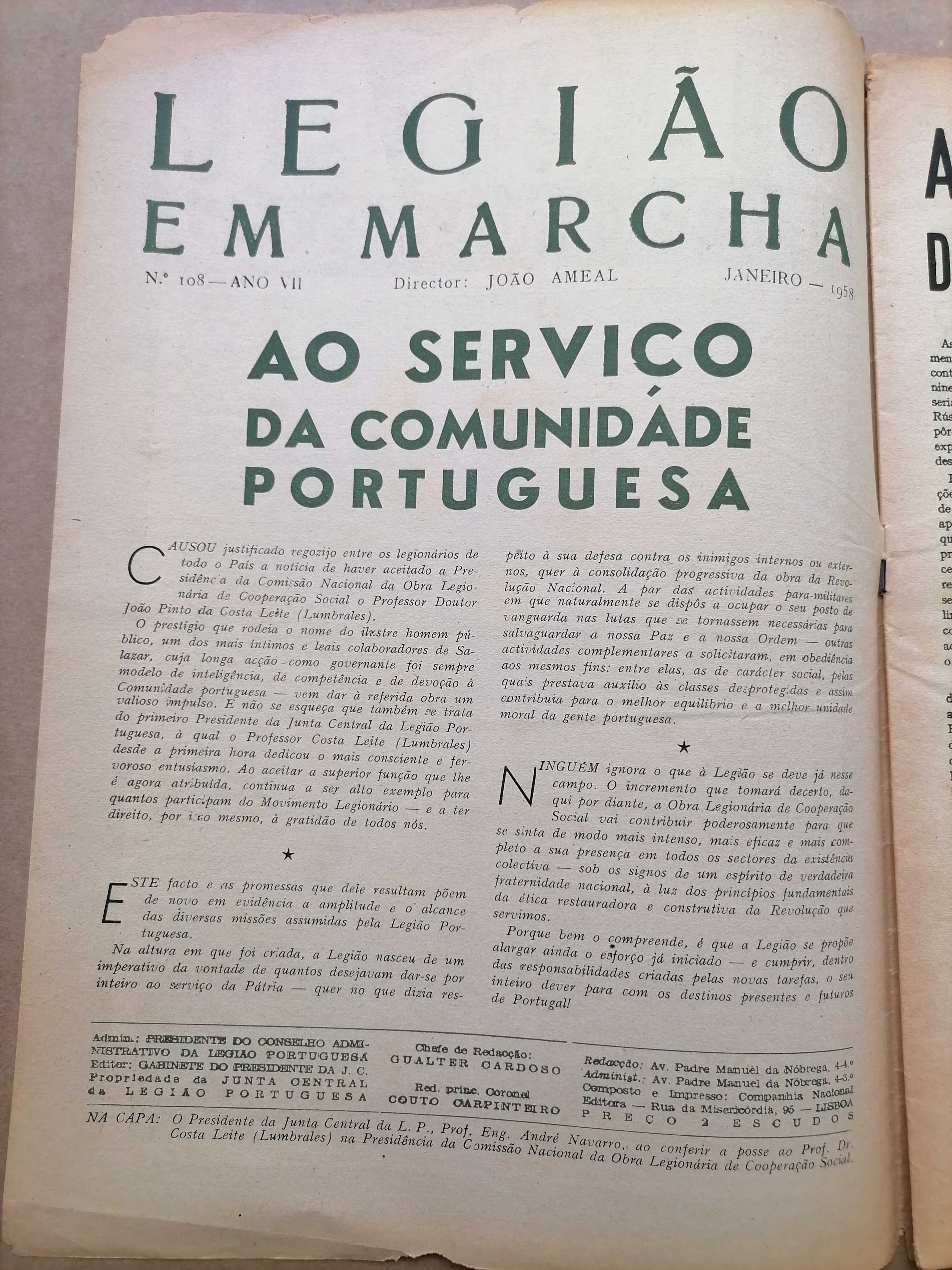 Boletim LEGIÃO EM MARCHA Janeiro 1958 Edição LEGIÃO Portuguesa