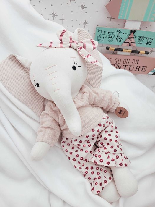 Lalka szyta przytulanka szmacianka Słonik handmade prezent urodziny