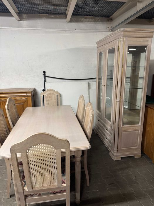 Stół drewniany zestaw stół i krzesła w stylu prowansalskim ecru