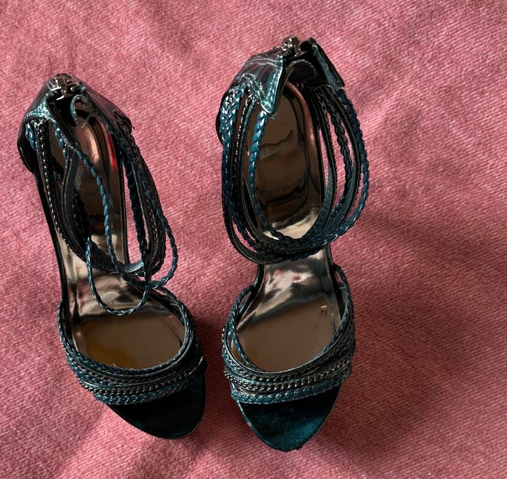 Szpilki damskie srebrno-morskie