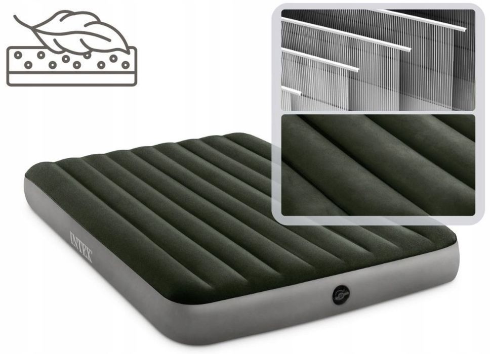 Materac Dmuchany Welurowy Dwuosobowy Łóżko 152x203x25 INTEX