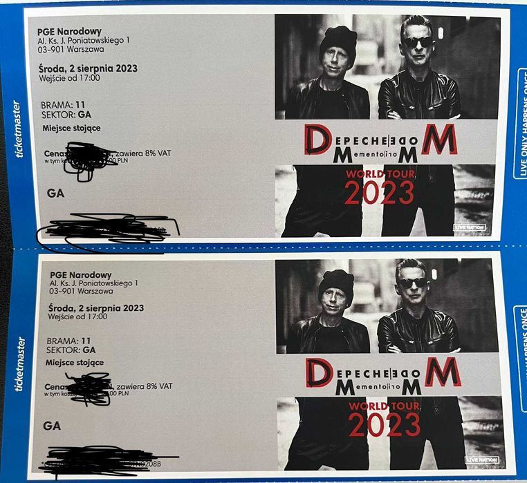 2 Bilety na Koncert Depeche Mode Warszawa 2 sierpnia 2023 - Płyta